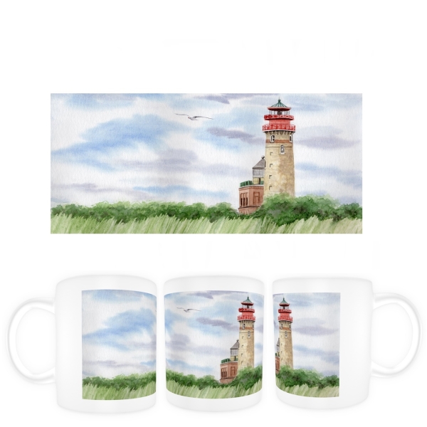 Tasse Becher Kaffeebecher Aquarell Maritim Kunst Druck Kunstdruck Ostsee Leuchtturm Kap Arkona